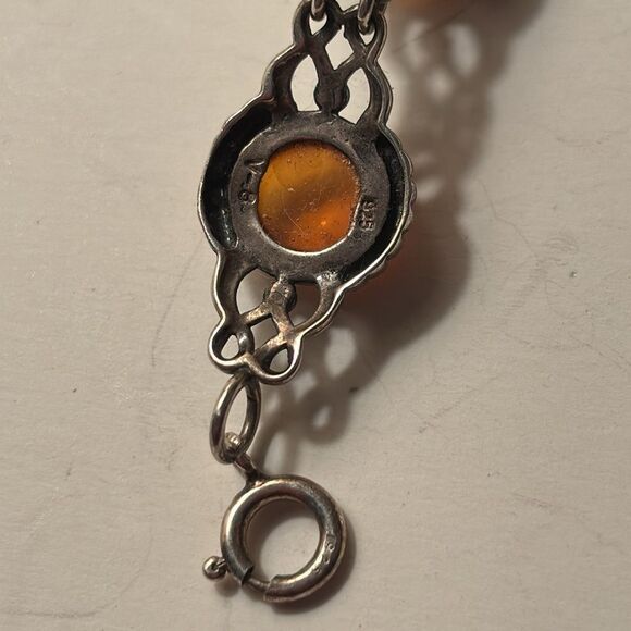 Vintage Sterling Silver and Baltic Amber Linked ornate bracelet 7.5” - Picture 5 of 7